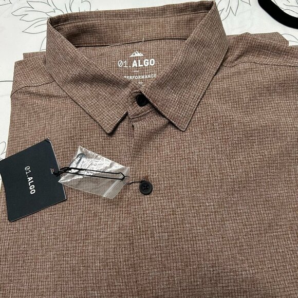 NWT Men’s Long Sleeve Button Down Classic Moisture Wicking Brown Shirt-Large - Picture 9 of 15